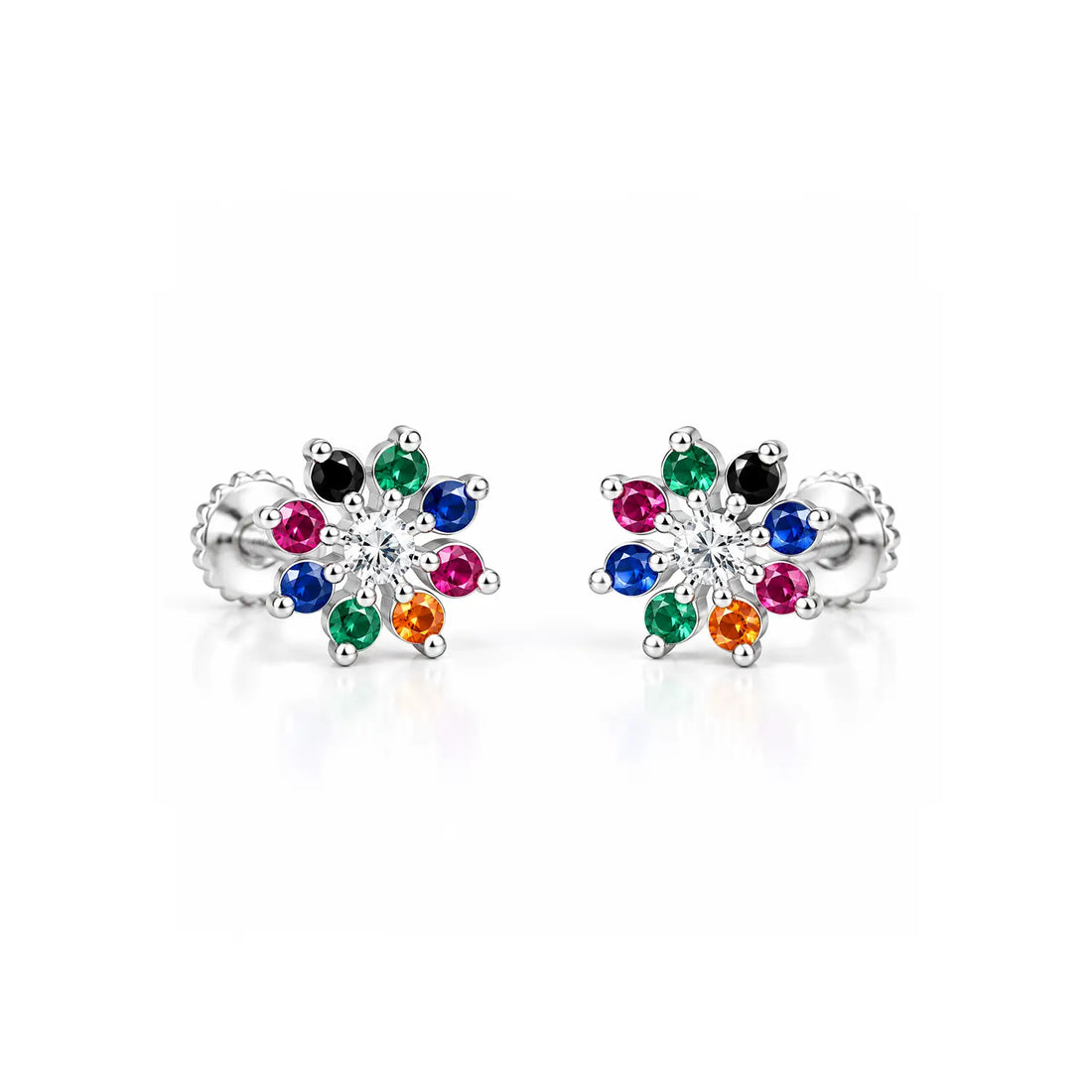 Multicolor Floral Gemstone Silver Stud Earrings - Made With Pure 925 Silver