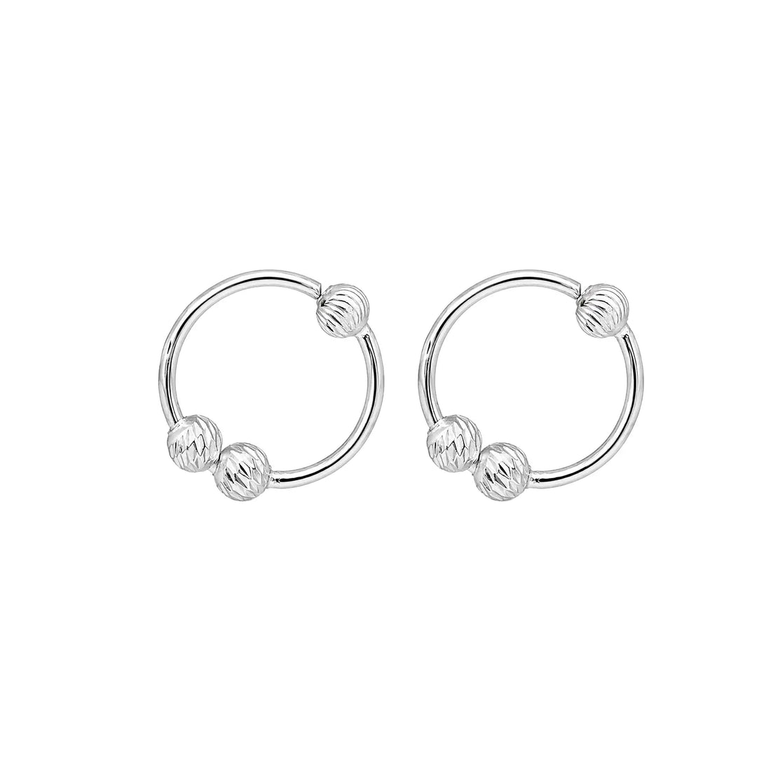 Beaded Open Circle Silver Hoop Earrings - Made With Pure 925 Silver