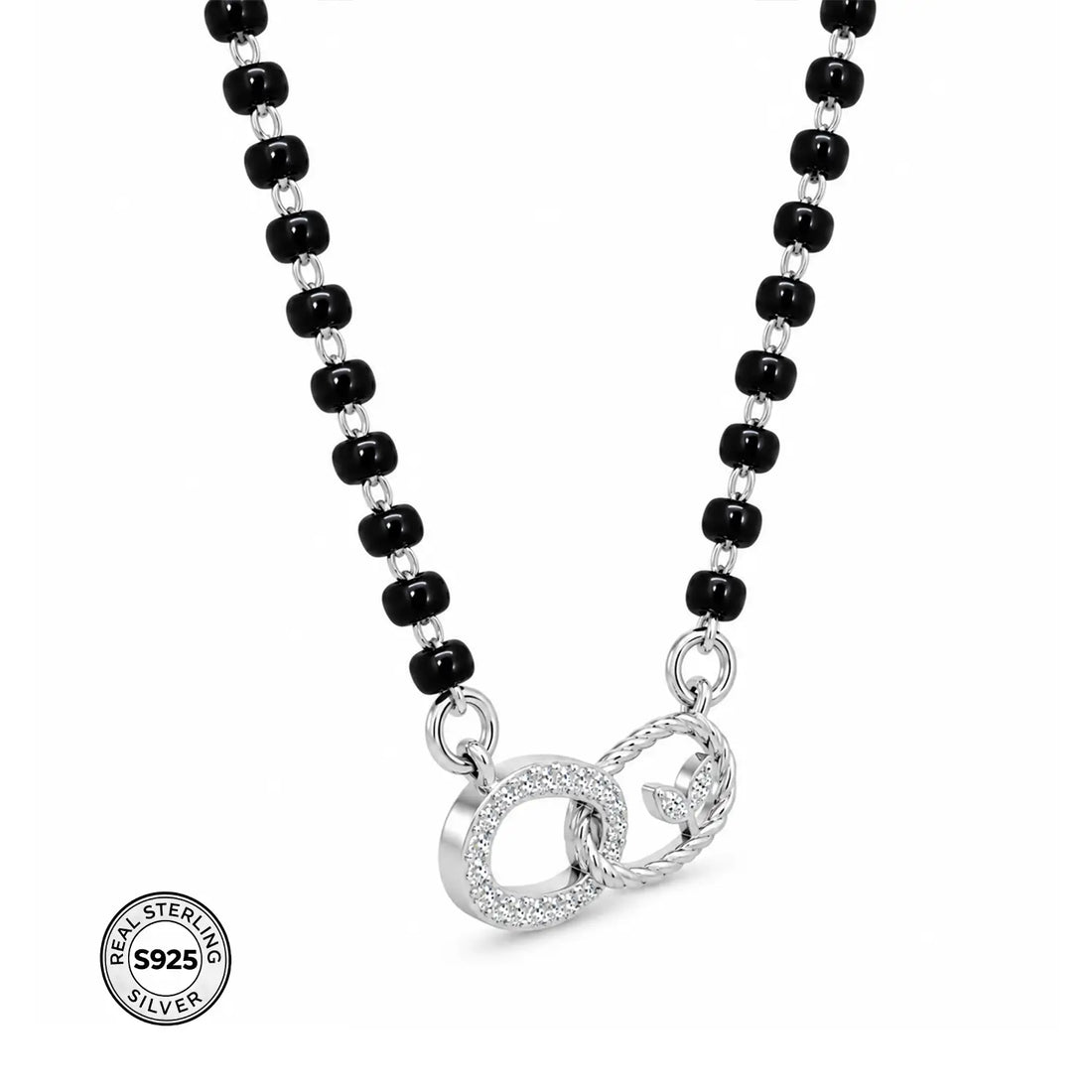 Elegant Interlocked Black Bead Mangalsutra - Made With Pure 925 Silver