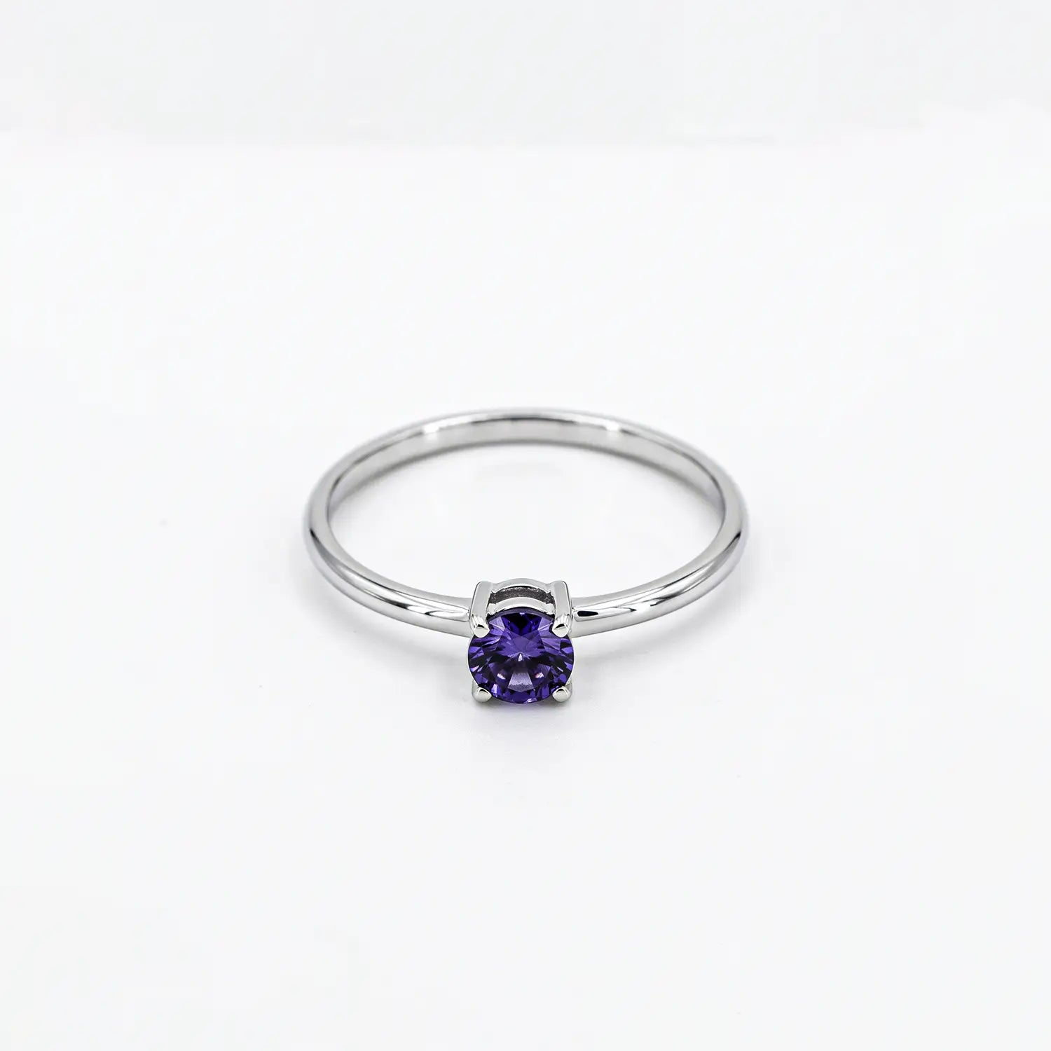 Pure Silver Solitaire Ring with Violet-Blue Stone - Made With Pure 925 Silver