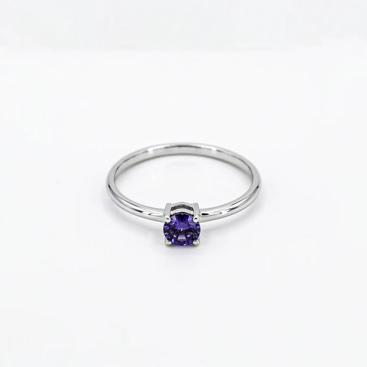 Pure Silver Solitaire Ring with Violet-Blue Stone - Made With Pure 925 Silver