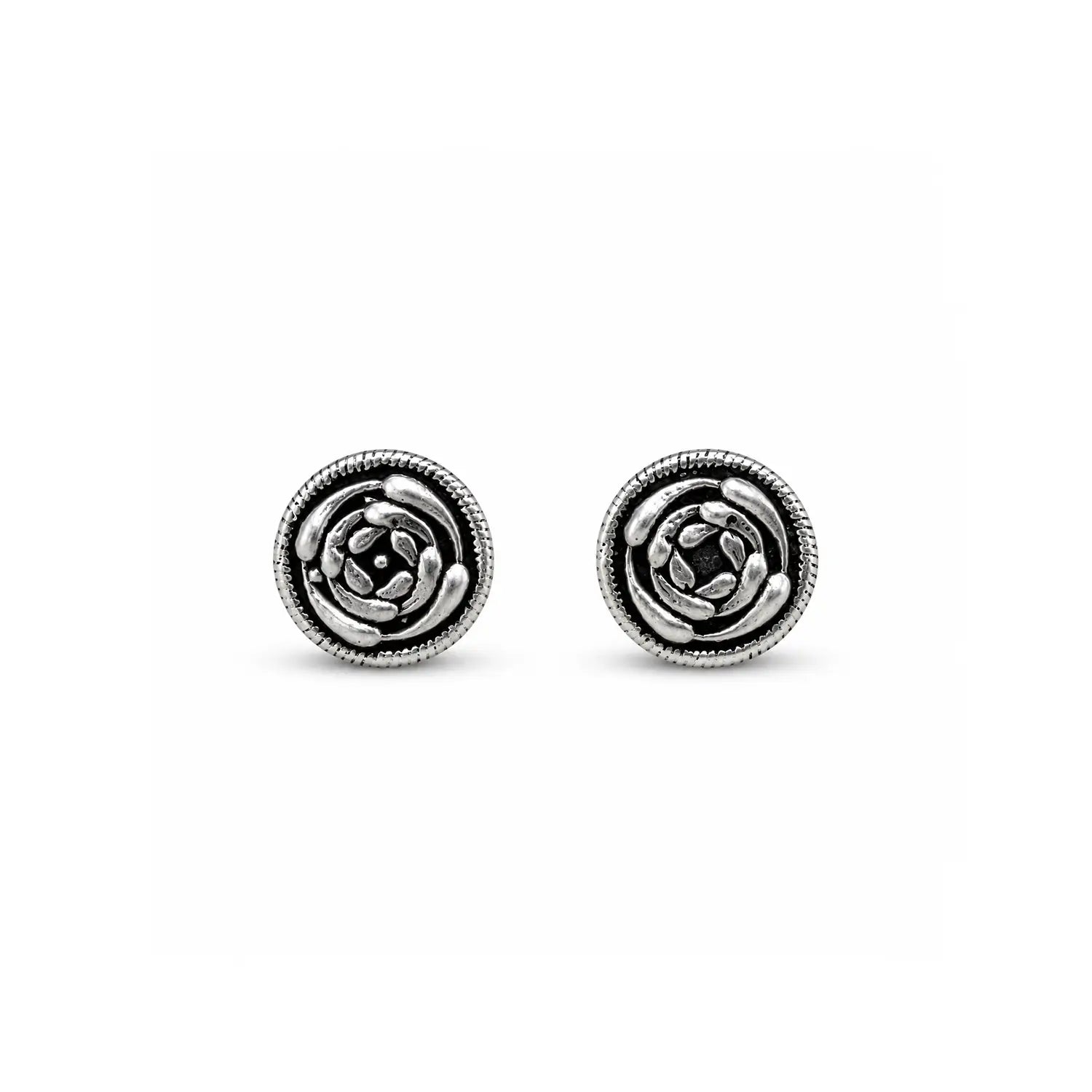 Vintage Rose Oxidised Silver Stud Earrings - Made With Pure 925 Silver