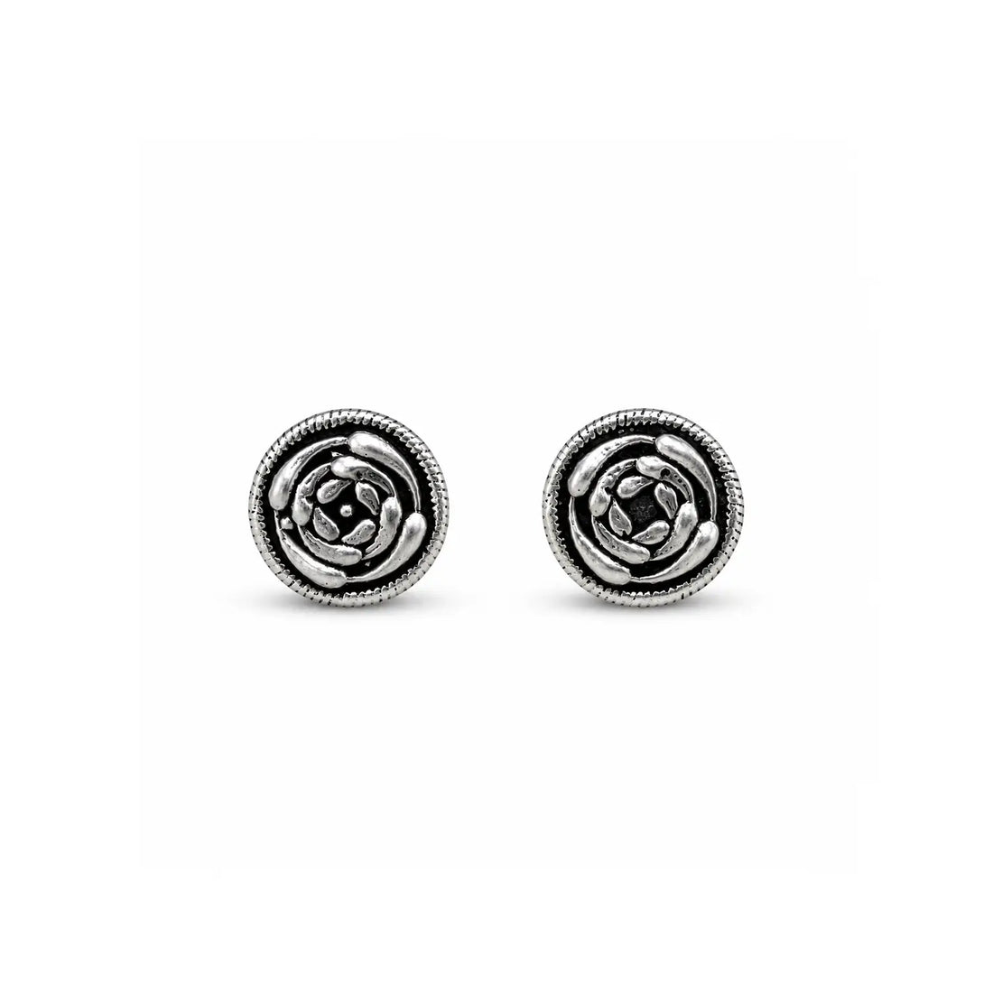 Vintage Rose Oxidised Silver Stud Earrings - Made With Pure 925 Silver