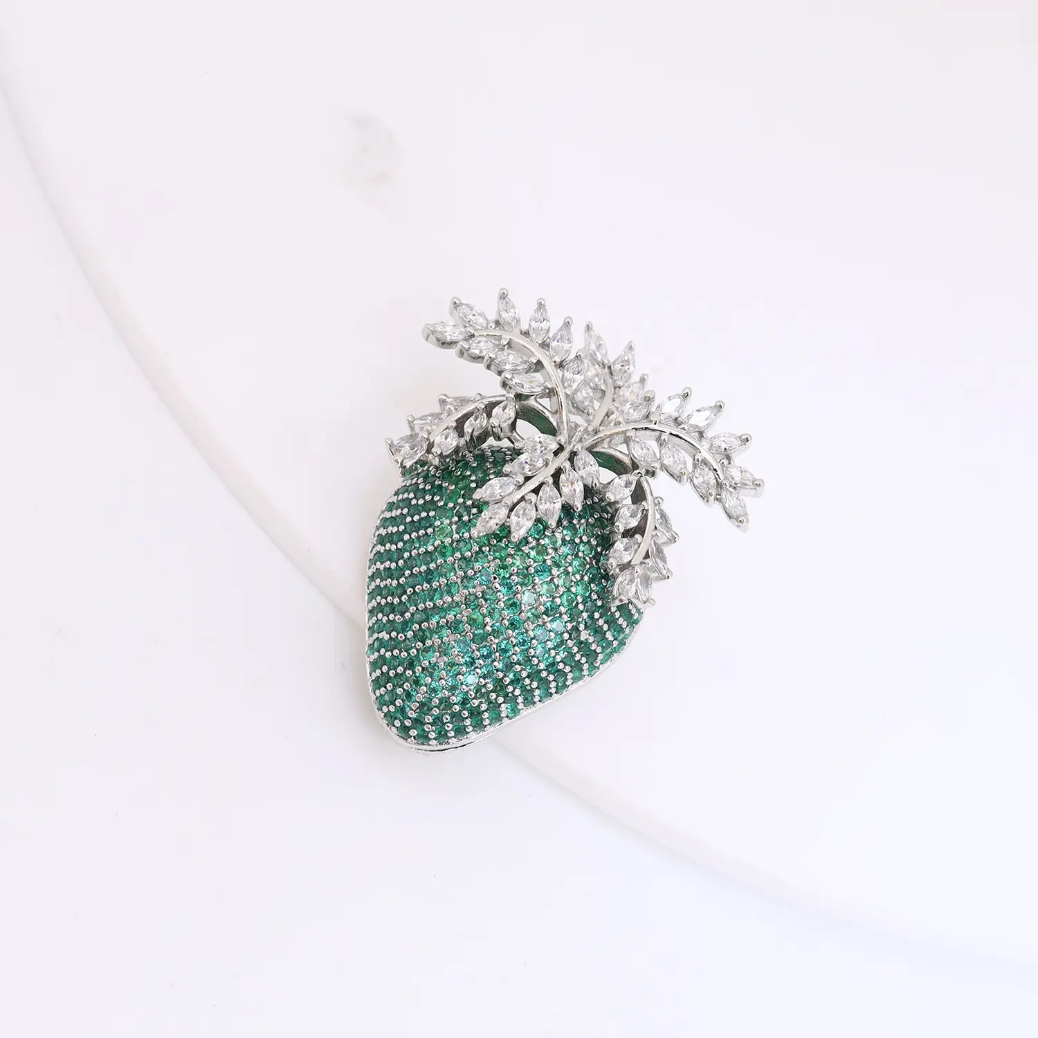 Emerald Leaf Crystal Silver Brooch - Made With Pure 925 Silver