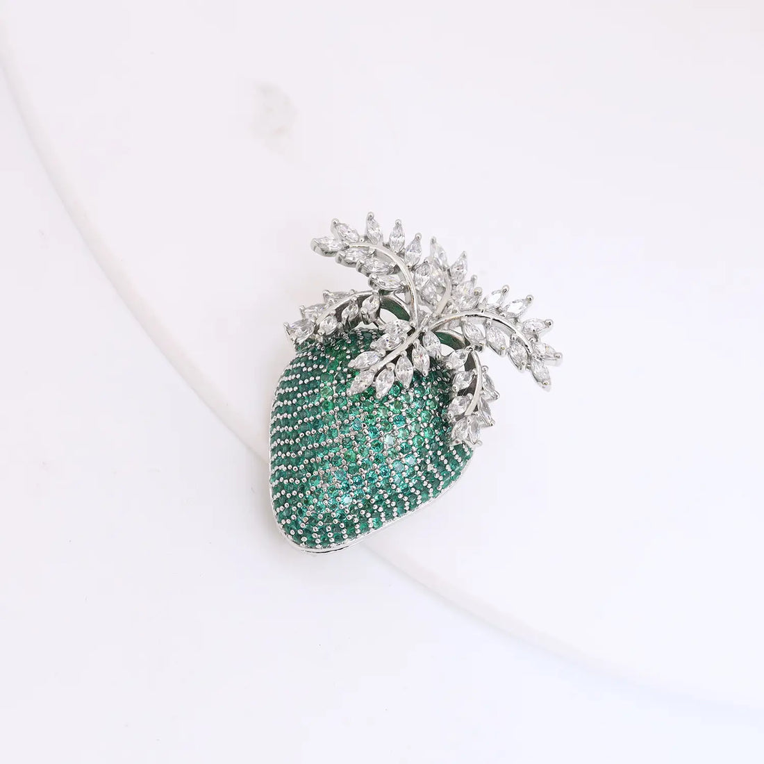Emerald Leaf Crystal Silver Brooch - Made With Pure 925 Silver