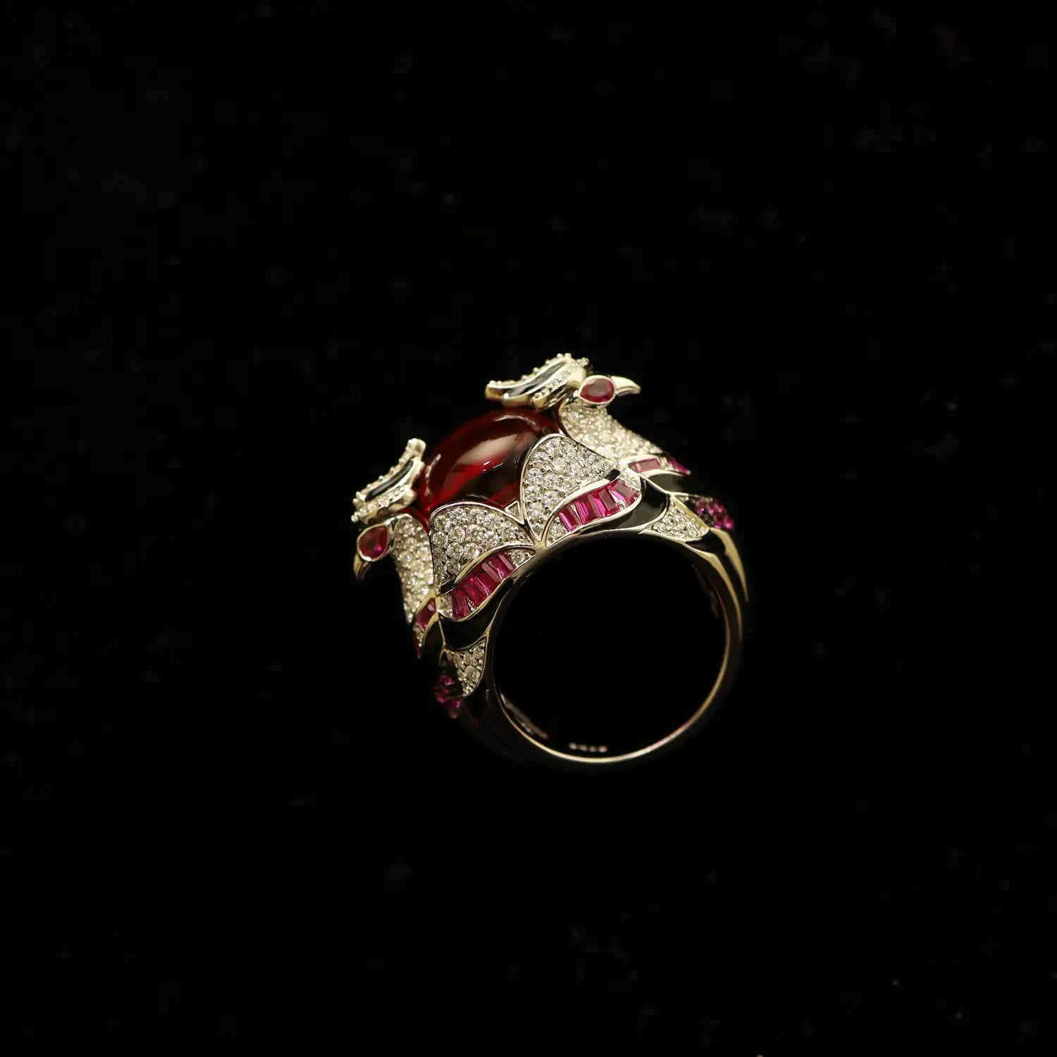 Pure Silver Red Enamel & CZ Statement Ring - Made With Pure 925 Silver