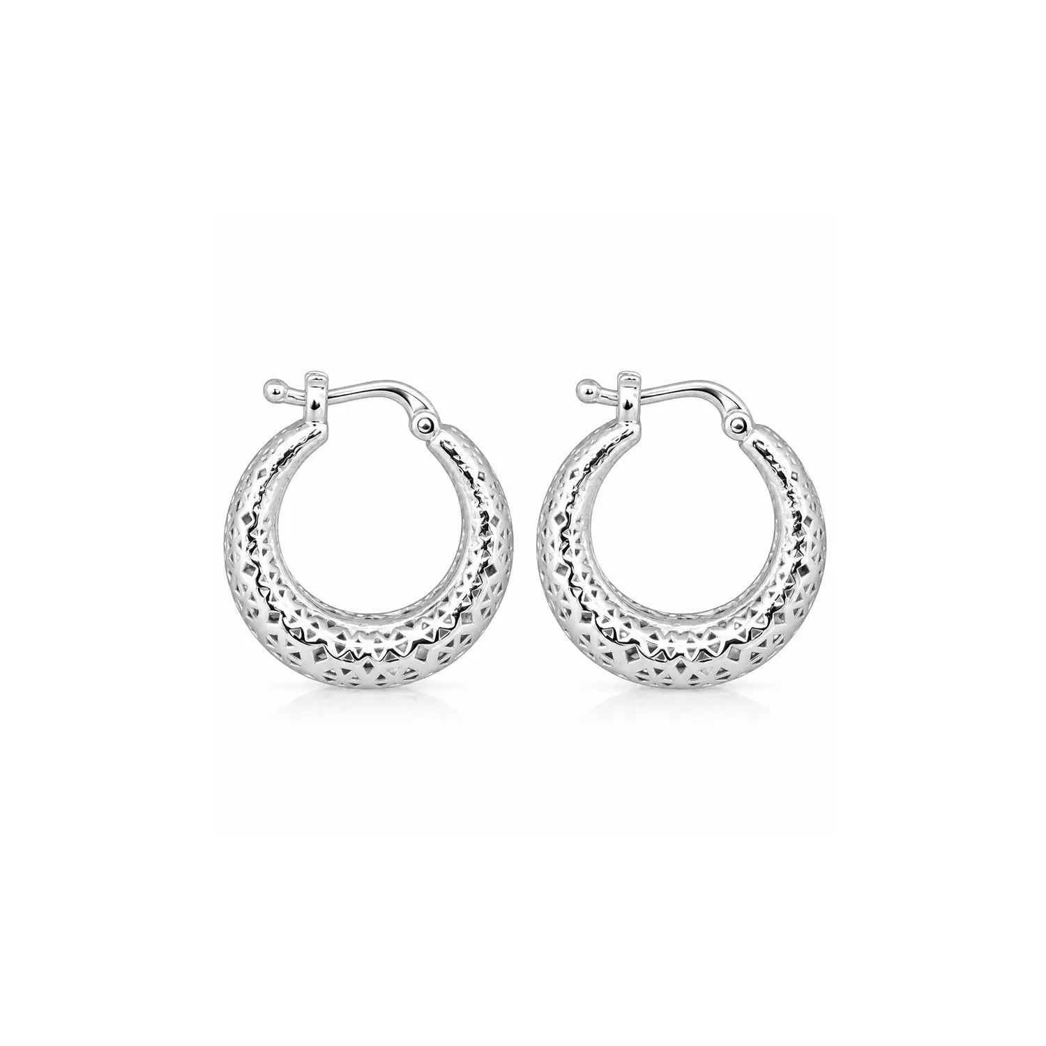 Elegant Textured Hoop 925 Silver Earrings - Made With Pure 925 Silver