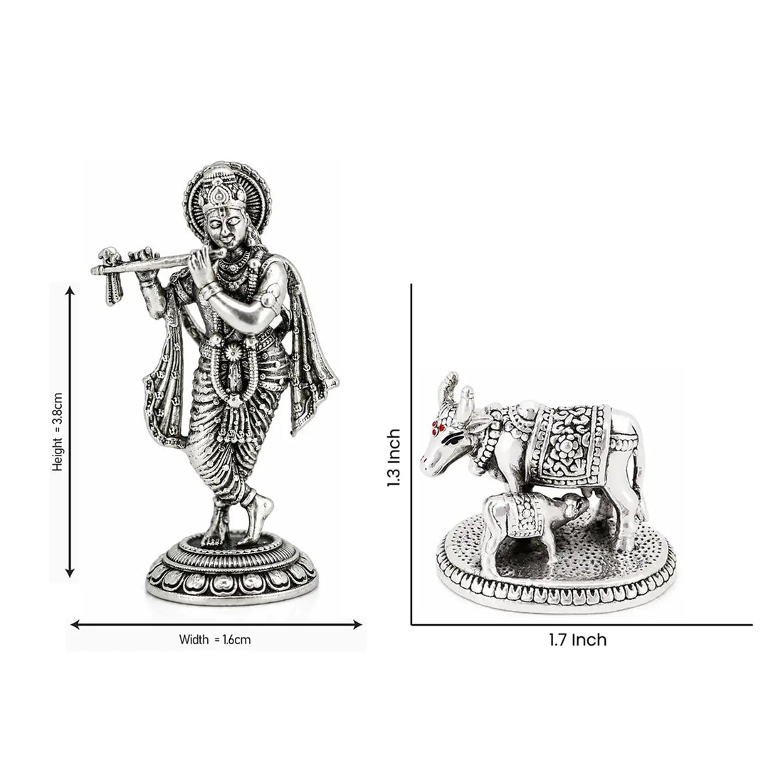 Kamdhenu Cow & Lord Krishna Silver Idol Festival Combo - Made With Pure 925 Silver