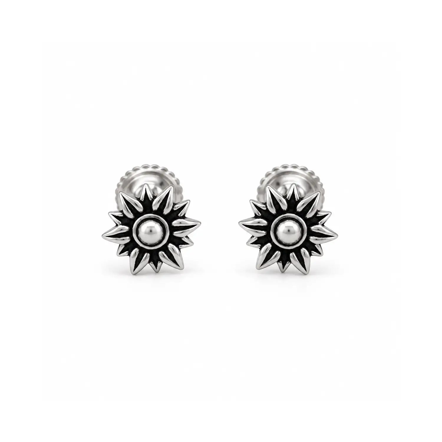Midnight Bloom Oxidised Silver Stud Earrings - Made With Pure 925 Silver