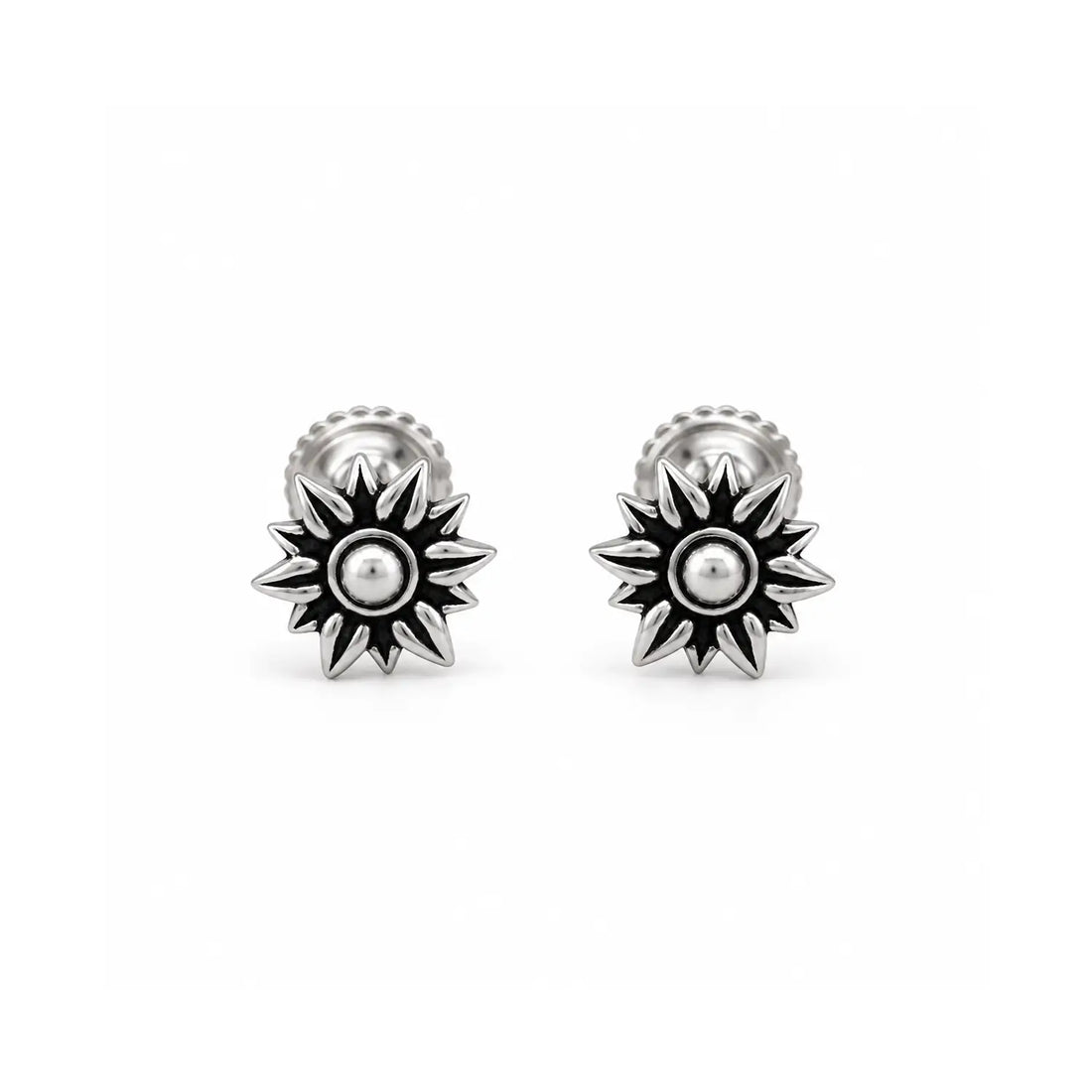 Midnight Bloom Oxidised Silver Stud Earrings - Made With Pure 925 Silver