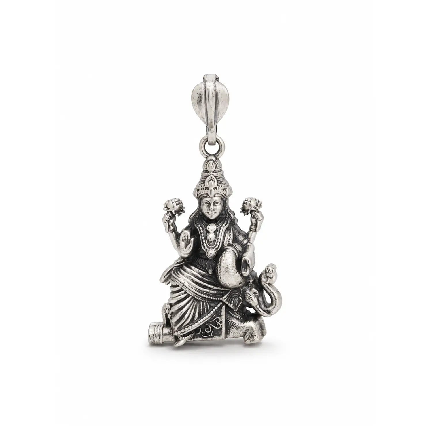Divine Goddess Lakshmi Oxidised Silver Pendant - Made With Pure 925 Silver