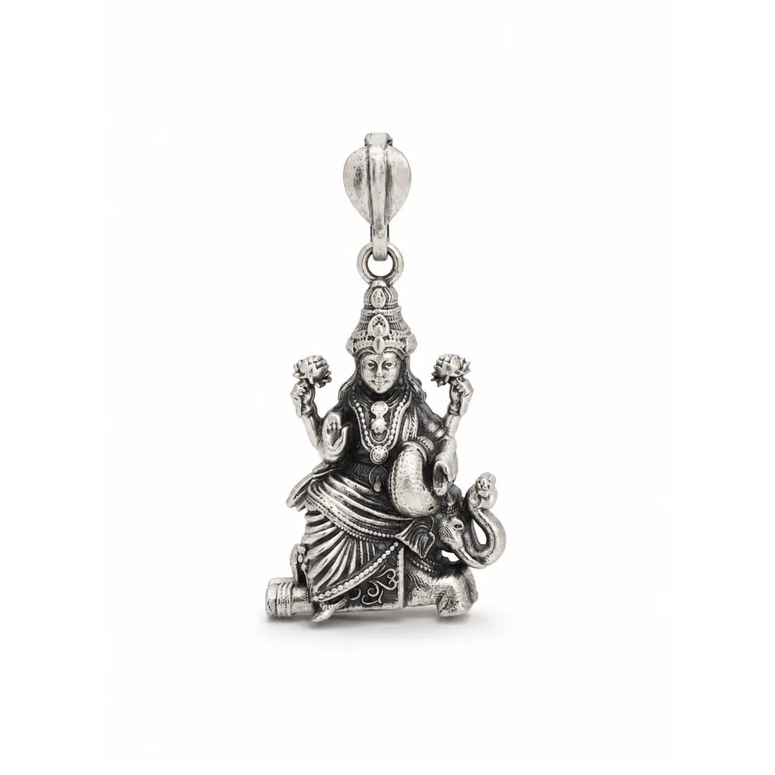 Divine Goddess Lakshmi Oxidised Silver Pendant - Made With Pure 925 Silver