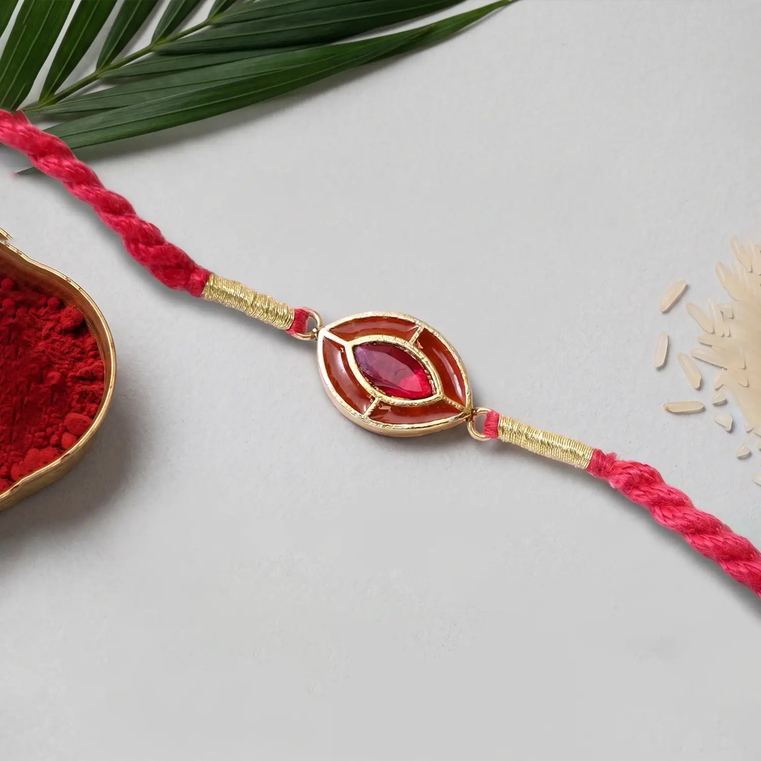 Traditional Silver Rakhi with Ruby Red Stone - Made With Pure 925 Silver