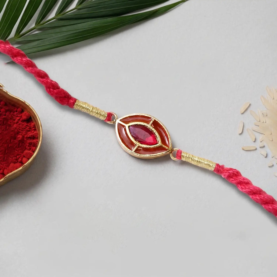 Traditional Silver Rakhi with Ruby Red Stone - Made With Pure 925 Silver