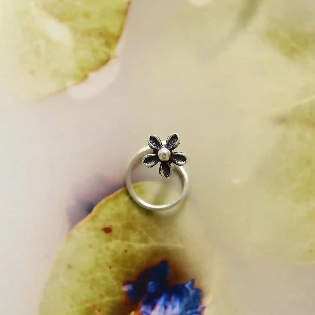 Petite Blossom Oxidised Silver Nose Pin- Made With Pure 925 Silver