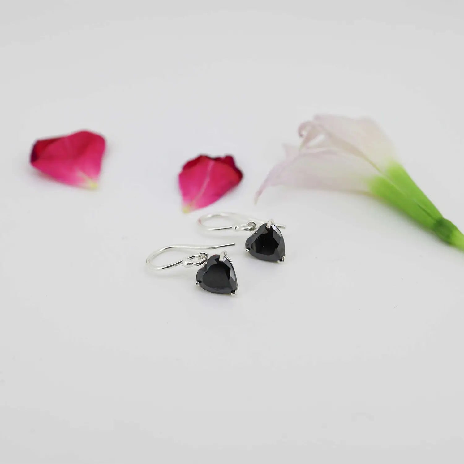Pure Silver Black Heart Drop Earrings- Made With Pure 925 Silver