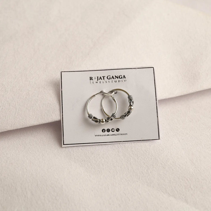 Traditional Oxidised Silver Hoop Earrings - Made With Pure 925 Silver