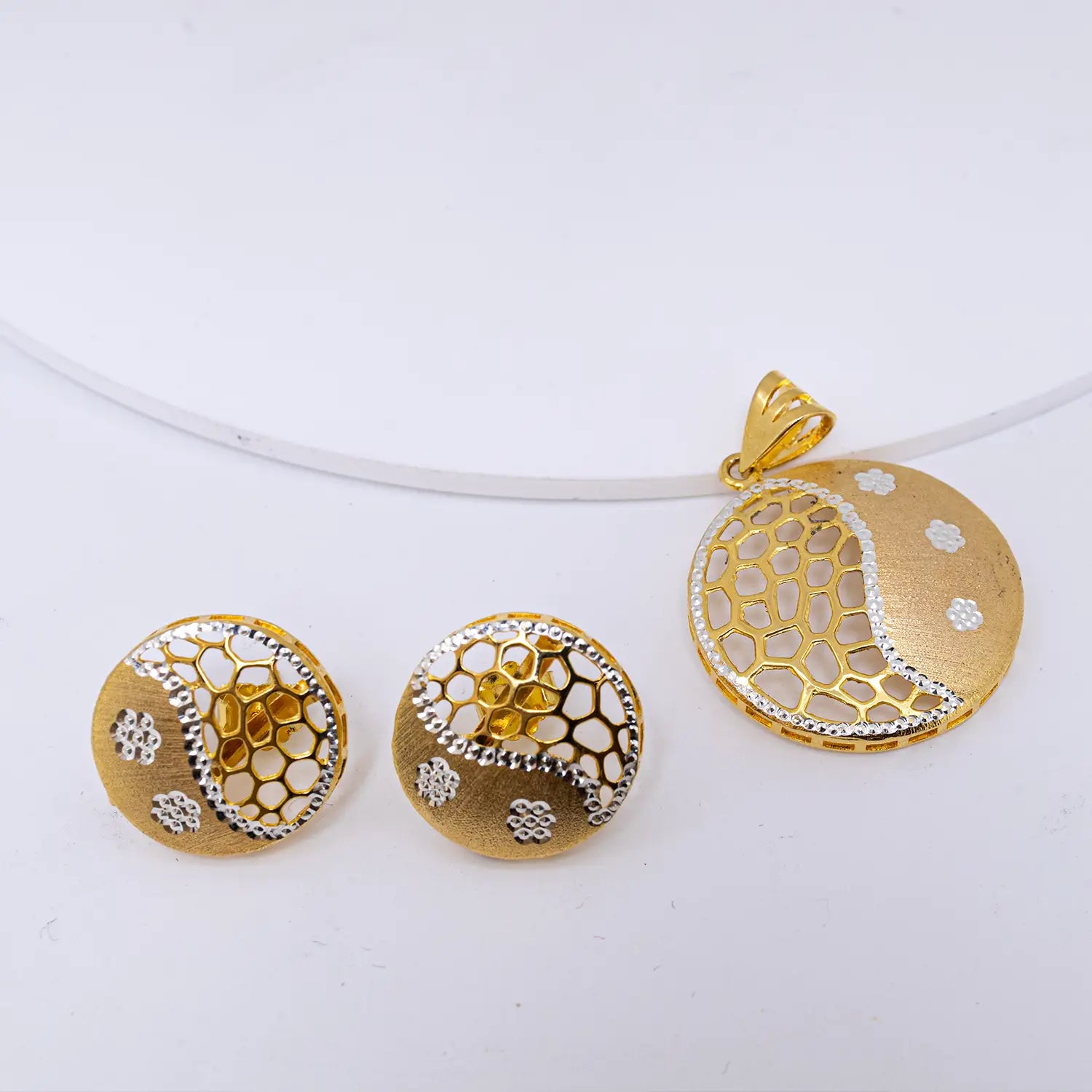 Premium Gold Polish Pure Silver Designer Pendant Set with Earrings - Made With Pure 925 Silver