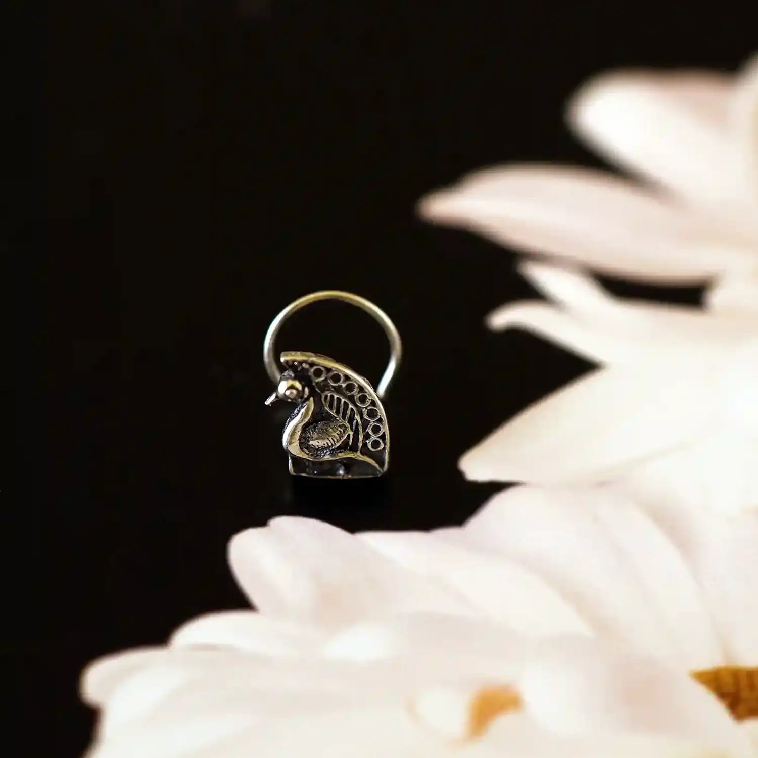 Oxidised Silver Majestic Motif Nose Pin- Made With Pure 925 Silver