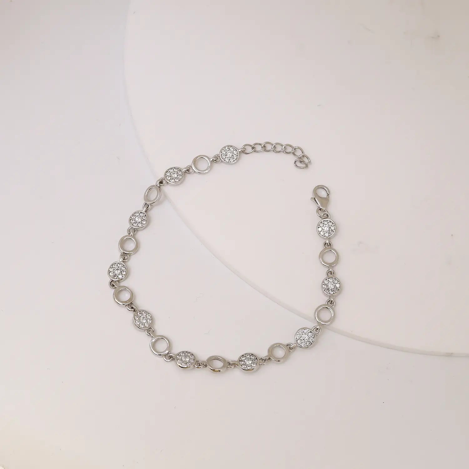 Elegant Circle Link CZ Pure Silver Bracelet - Made With Pure 925 Silver