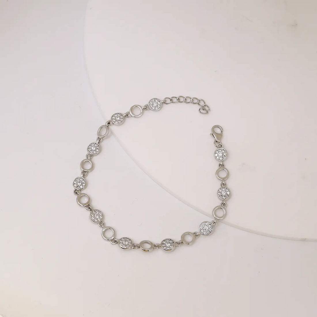 Elegant Circle Link CZ Pure Silver Bracelet - Made With Pure 925 Silver
