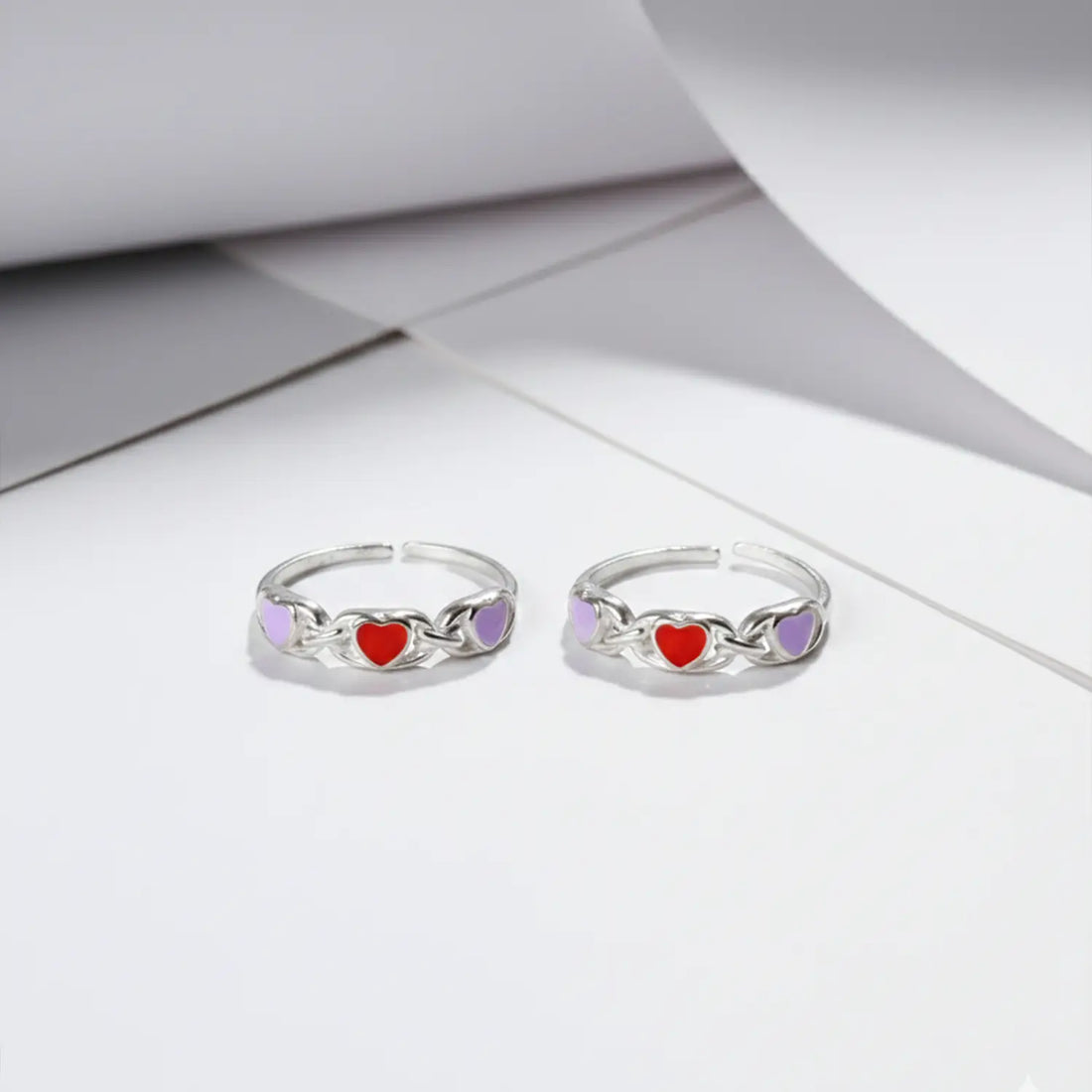 Charming Multicolor Heart  Toe Rings- Made With Pure 925 Silver