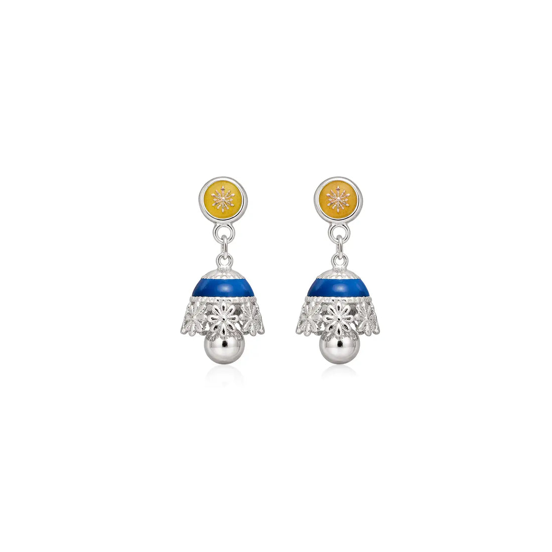 Royal Blue Enamel Pure Silver Jhumki Earrings - Made With Pure 925 Silver