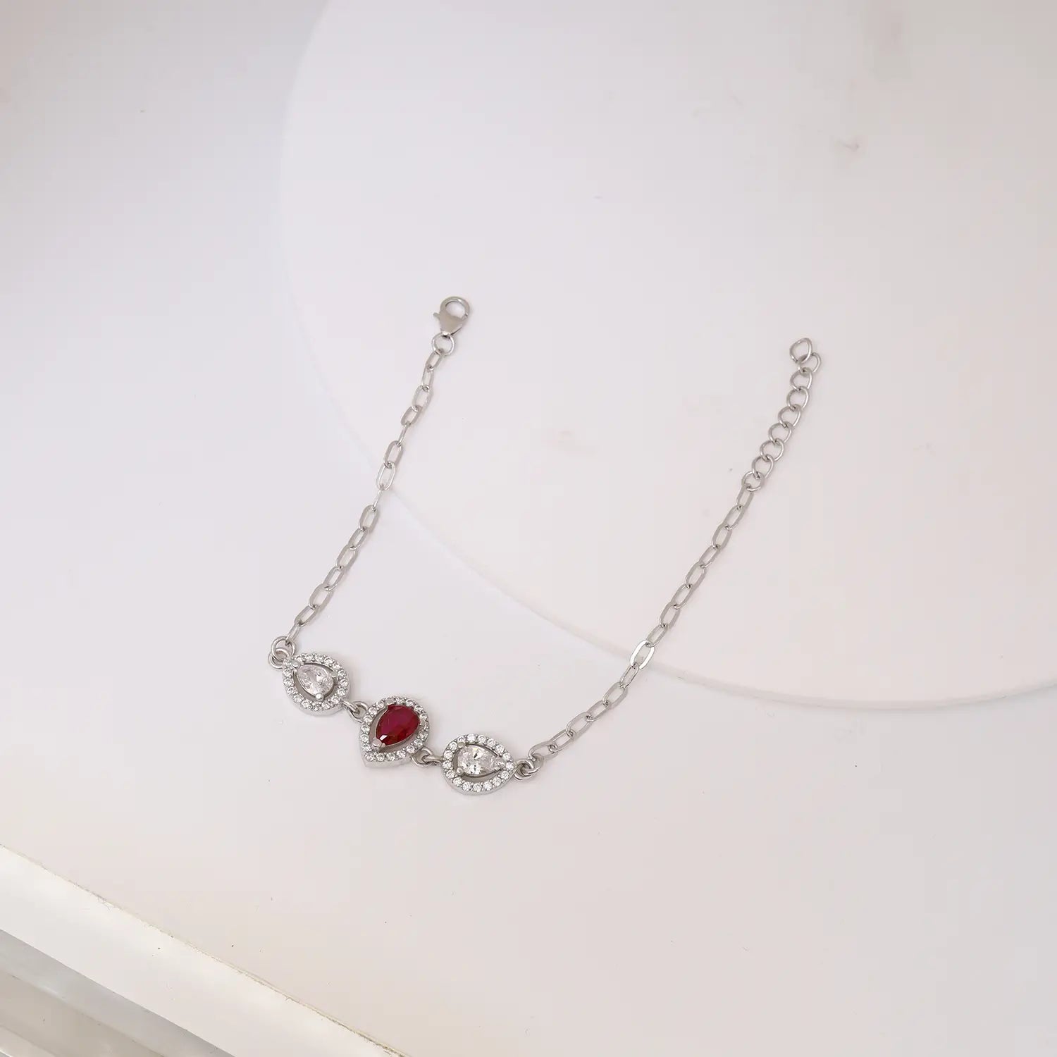 Elegant Ruby Heart CZ Pure Silver Bracelet - Made With Pure 925 Silver