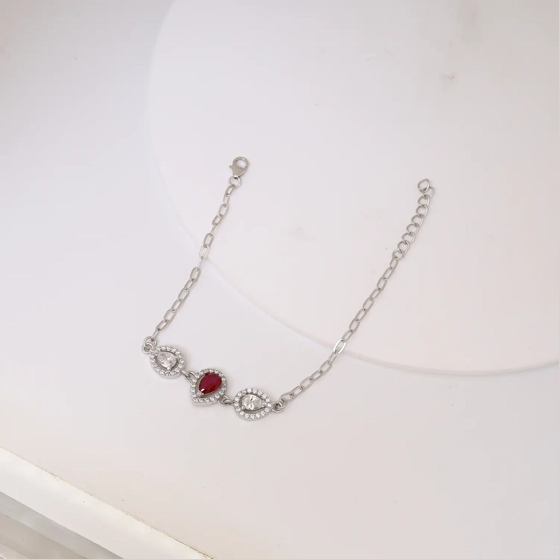 Elegant Ruby Heart CZ Pure Silver Bracelet - Made With Pure 925 Silver