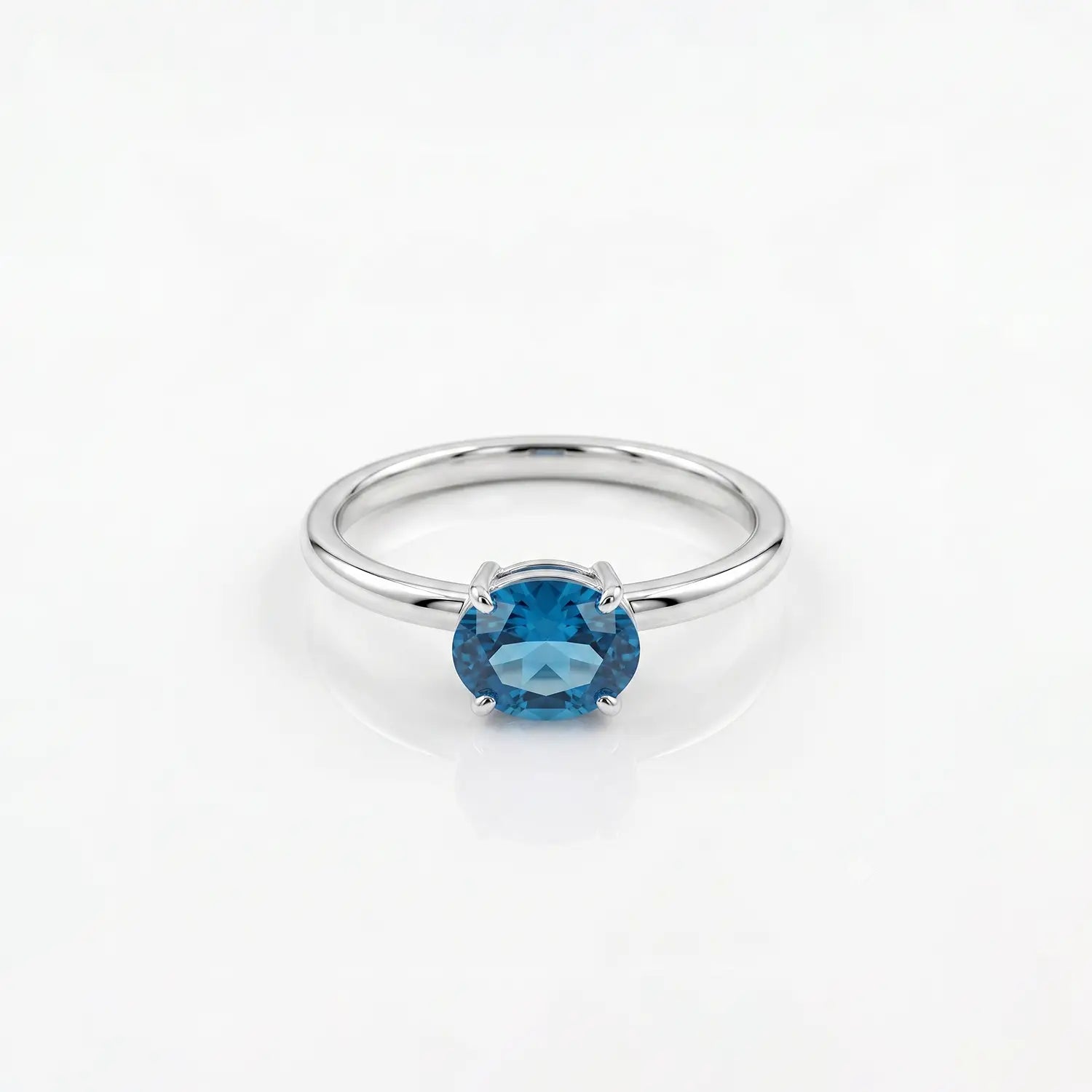 Blue Emerald-Cut Solitaire Silver Ring - Made With Pure 925 Silver