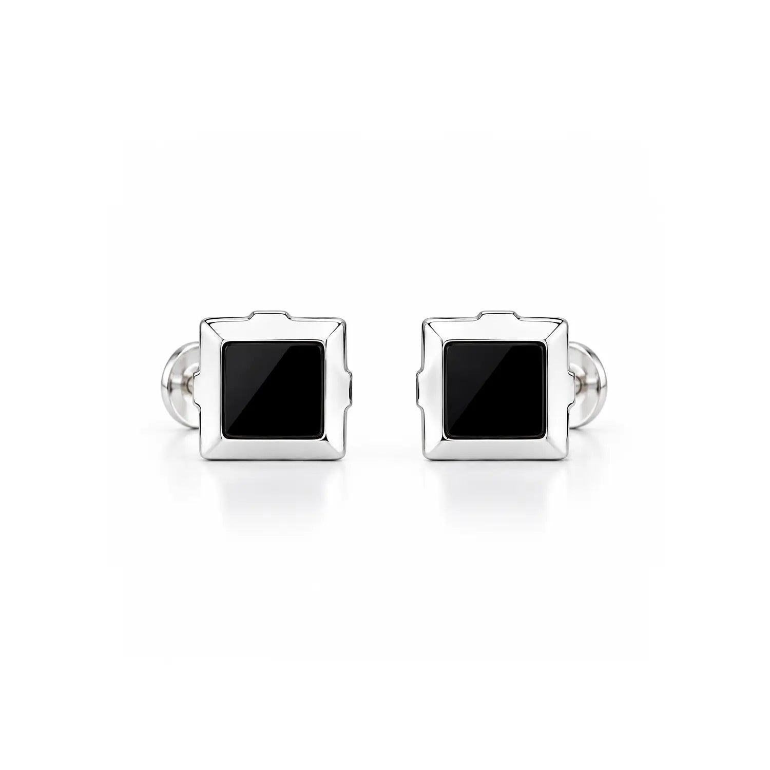 Black Stone Square Silver Stud Earrings - Made With Pure 925 Silver