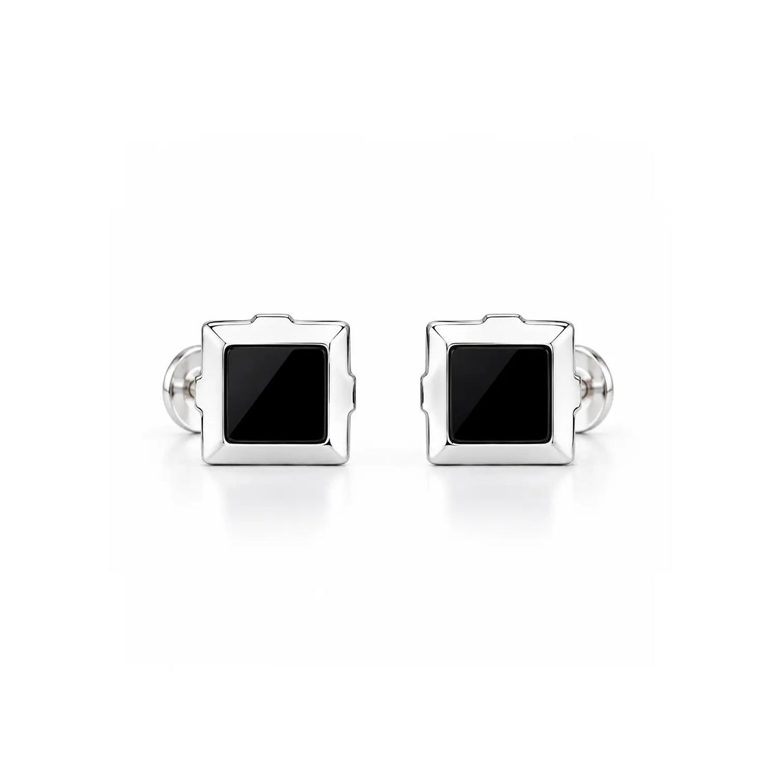 Black Stone Square Silver Stud Earrings - Made With Pure 925 Silver