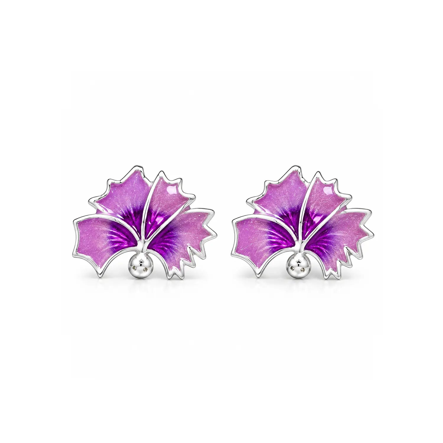 Blue Enamel Floral Silver Stud Earrings - Made With Pure 925 Silver