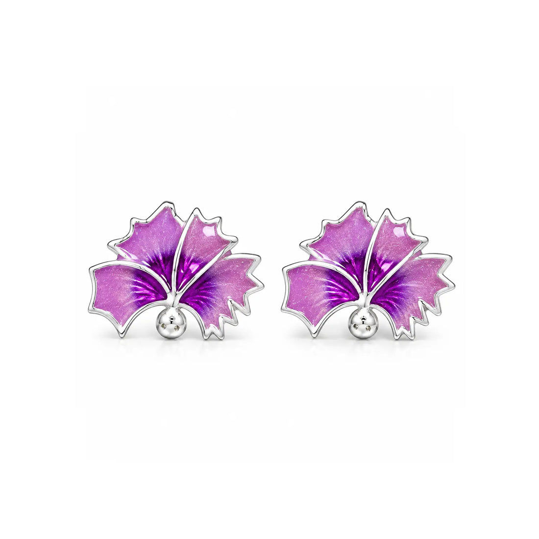 Blue Enamel Floral Silver Stud Earrings - Made With Pure 925 Silver