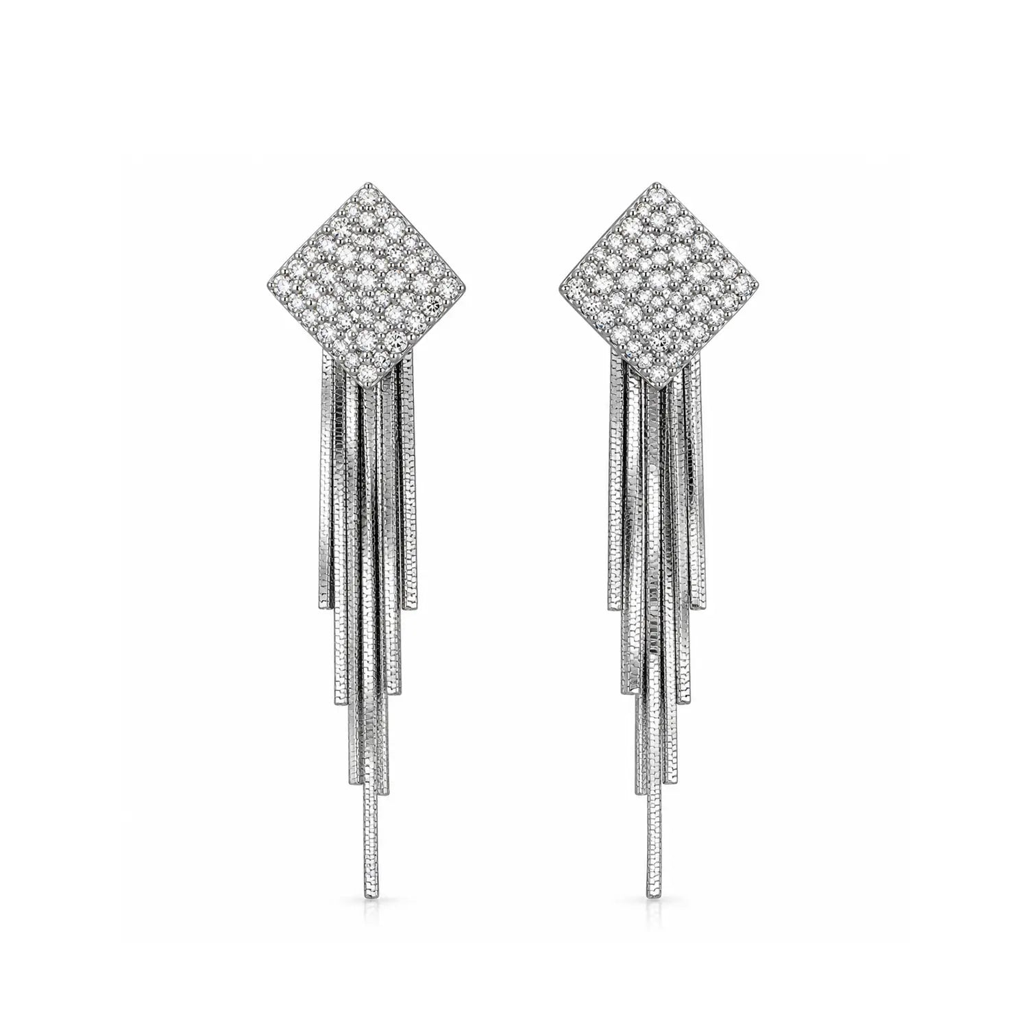 Elegant Geometric Crystal Cascade Silver Earrings - Made With Pure 925 Silver