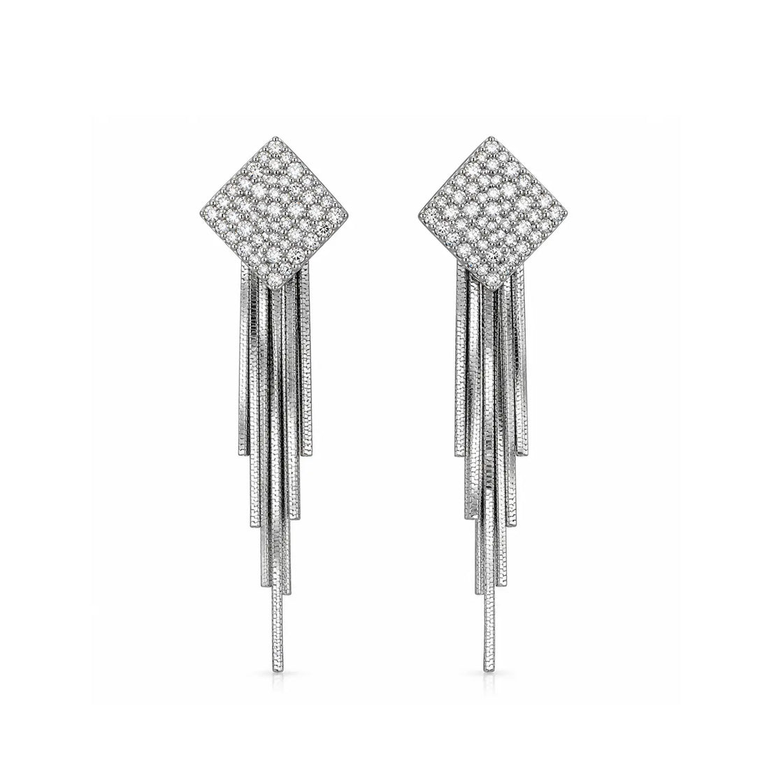 Elegant Geometric Crystal Cascade Silver Earrings - Made With Pure 925 Silver