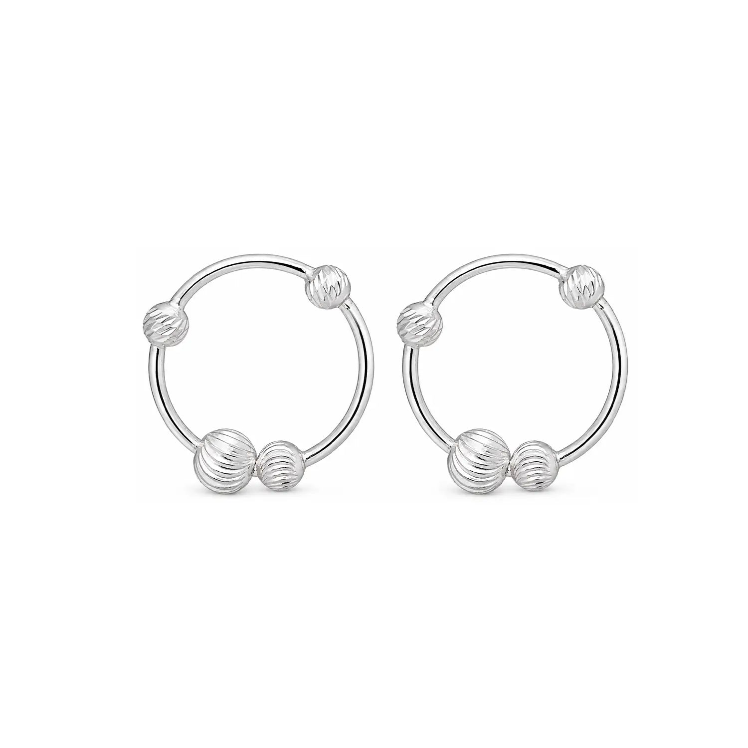 Textured Beaded Circle Hoop 925 Silver Earrings - Made With Pure 925 Silver