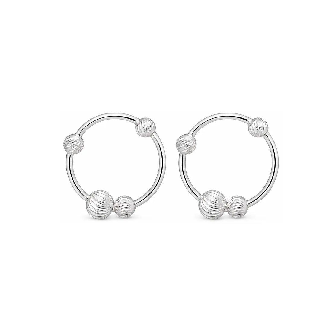 Textured Beaded Circle Hoop 925 Silver Earrings - Made With Pure 925 Silver