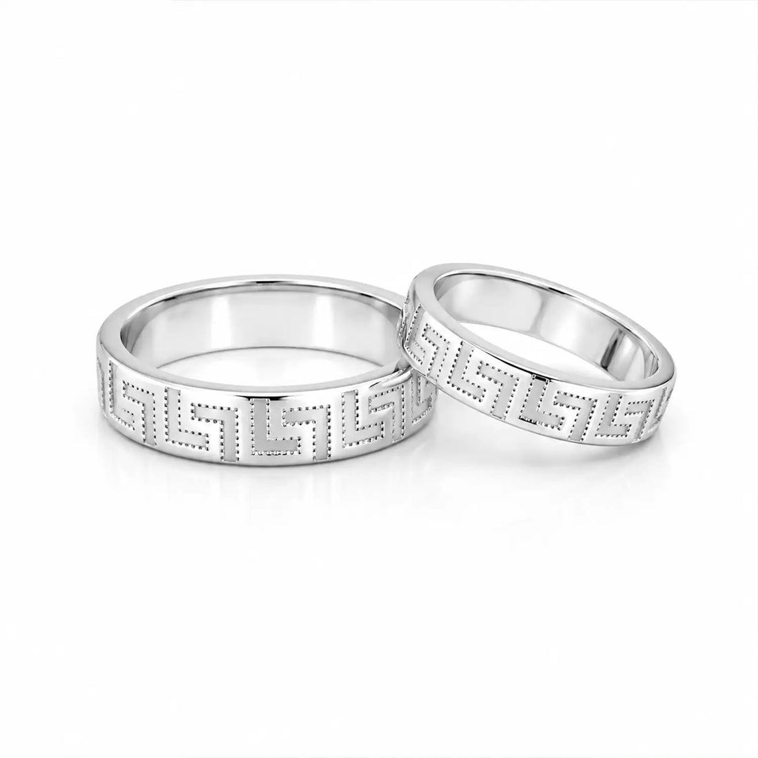 Greek Pattern Couple Band Rings - Made With Pure 925 Silver