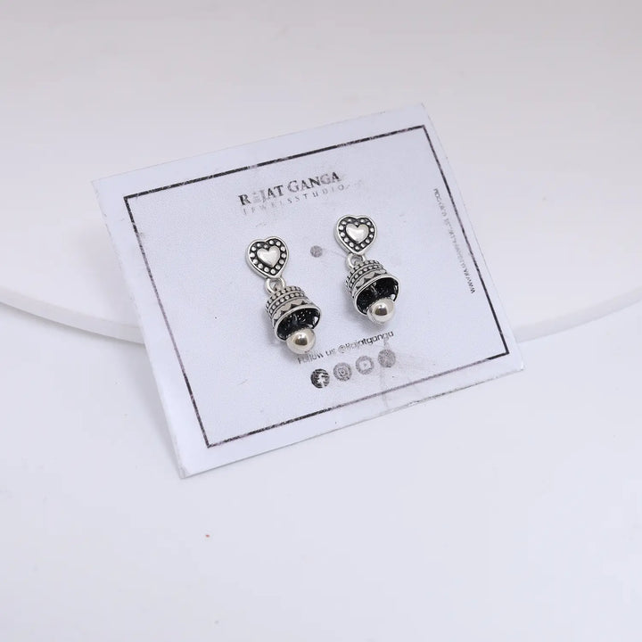 Heart Charm Pure Silver Jhumki Earrings- Made With Pure 925 Silver
