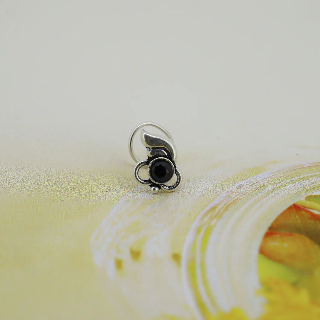 Graceful Leaf Oxidised Silver Nose Pin- Made With Pure 925 Silver