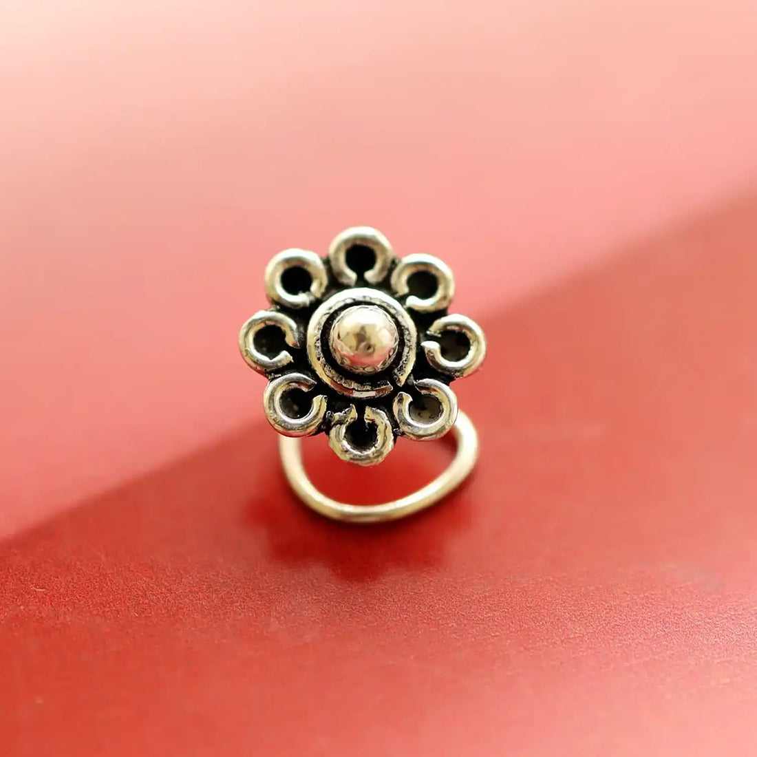 Antique Floral Silver Nose Pin- Made With Pure 925 Silver