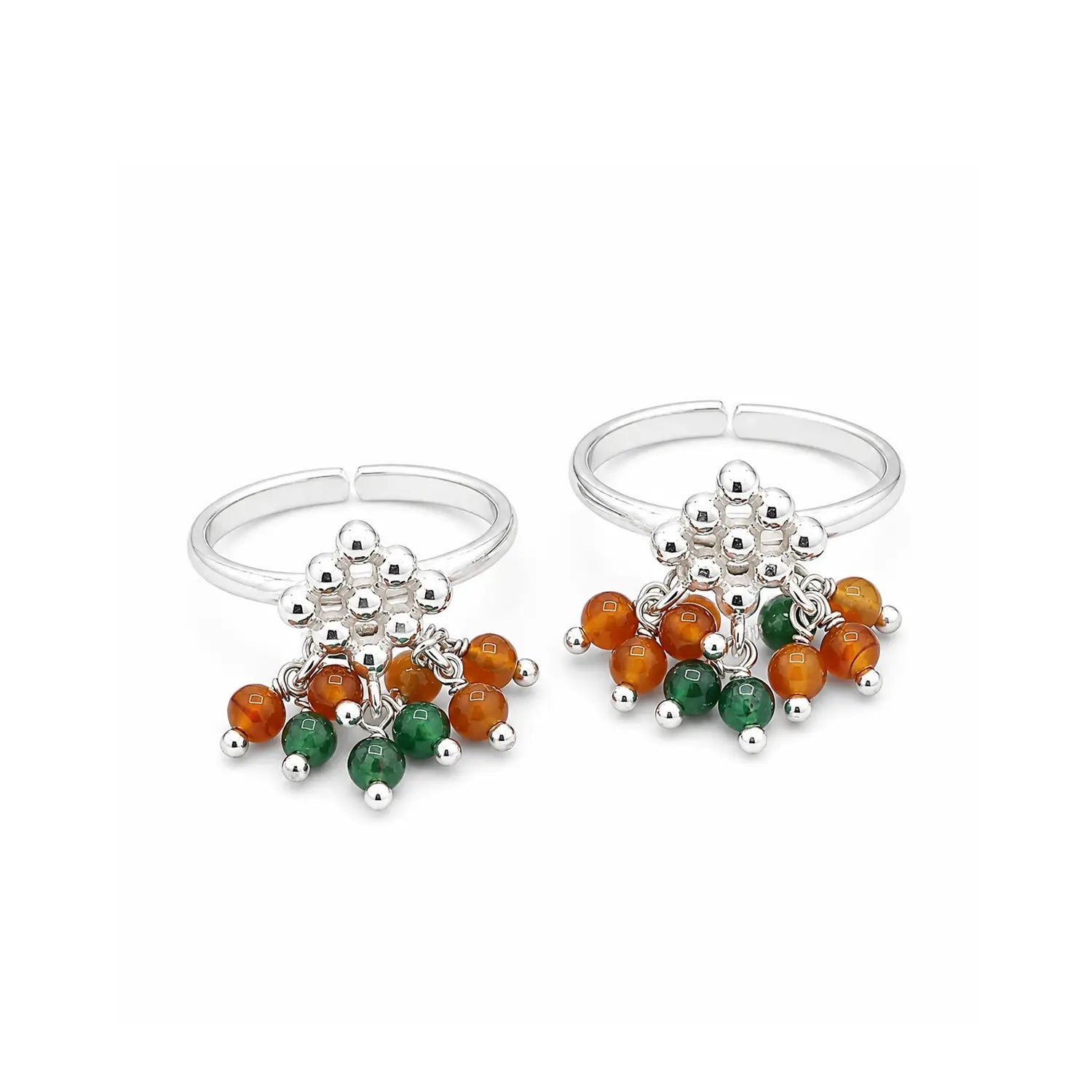 Pure Silver Toe Rings with Colorful Beads- Made With Pure 925 Silver