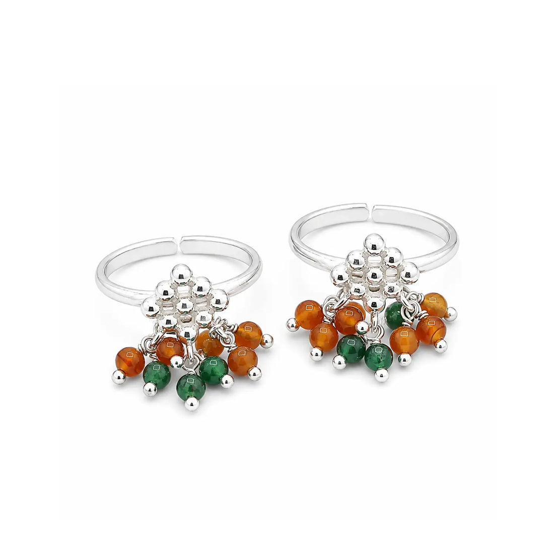 Pure Silver Toe Rings with Colorful Beads- Made With Pure 925 Silver