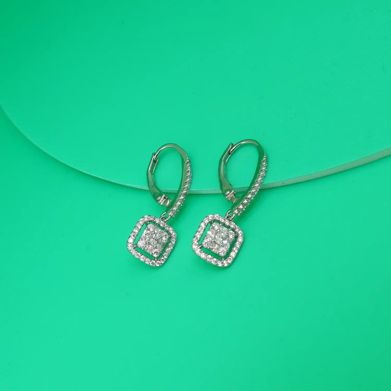 Elegant Square Halo Drop Earrings - Made With Pure 925 Silver