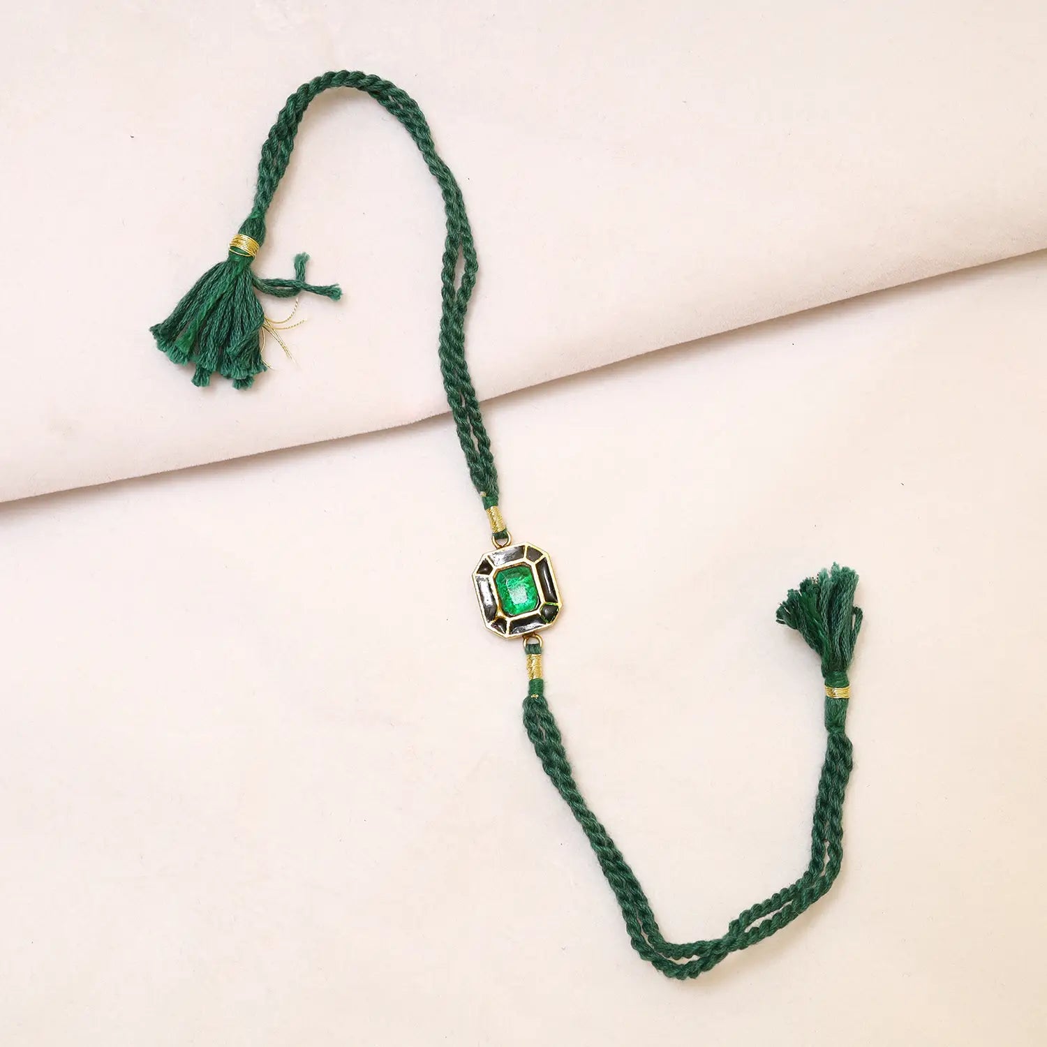 Emerald Green Stone Silver Rakhi - Made With Pure 925 Silver