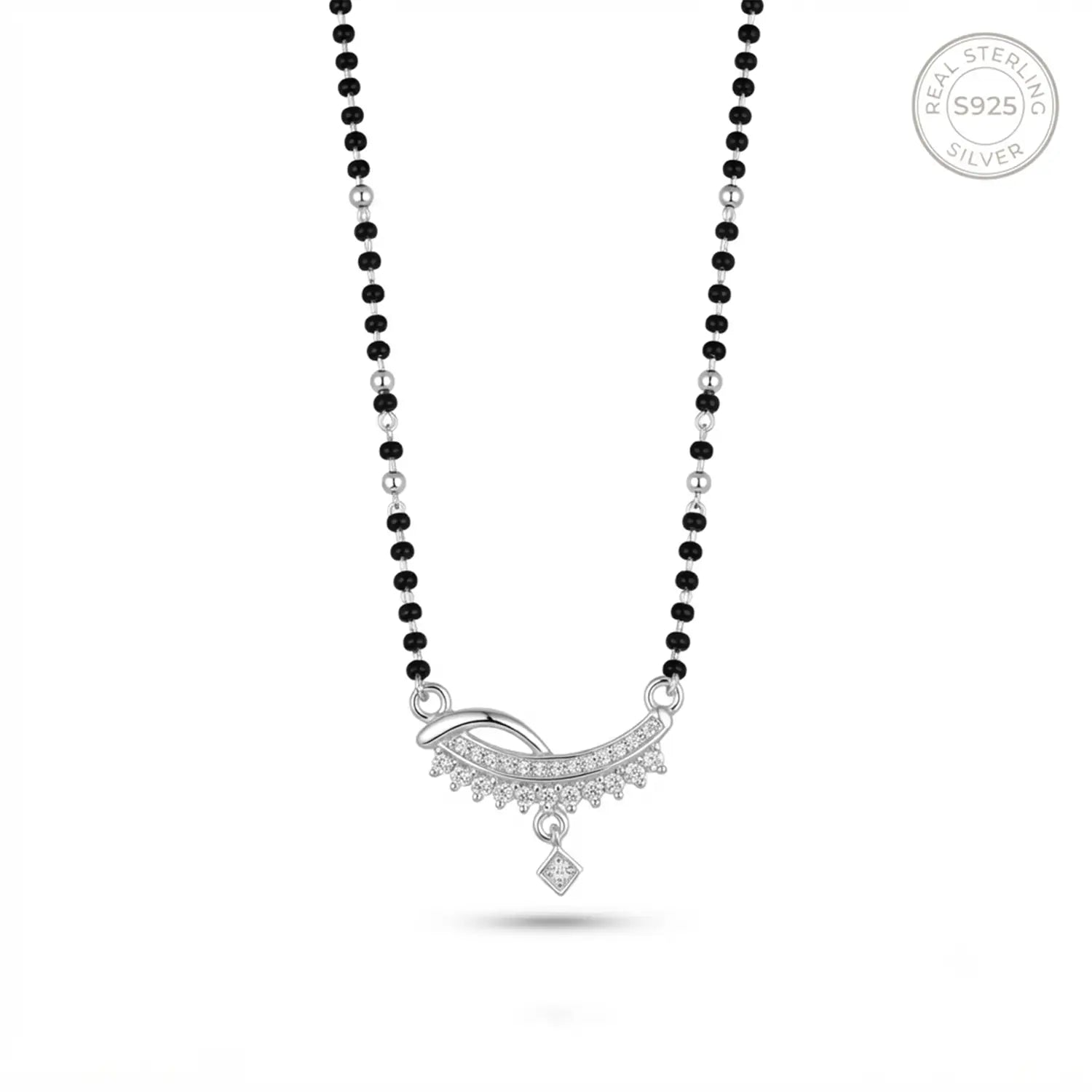 Elegant Crescent Drop Silver Mangalsutra - Made With Pure 925 Silver