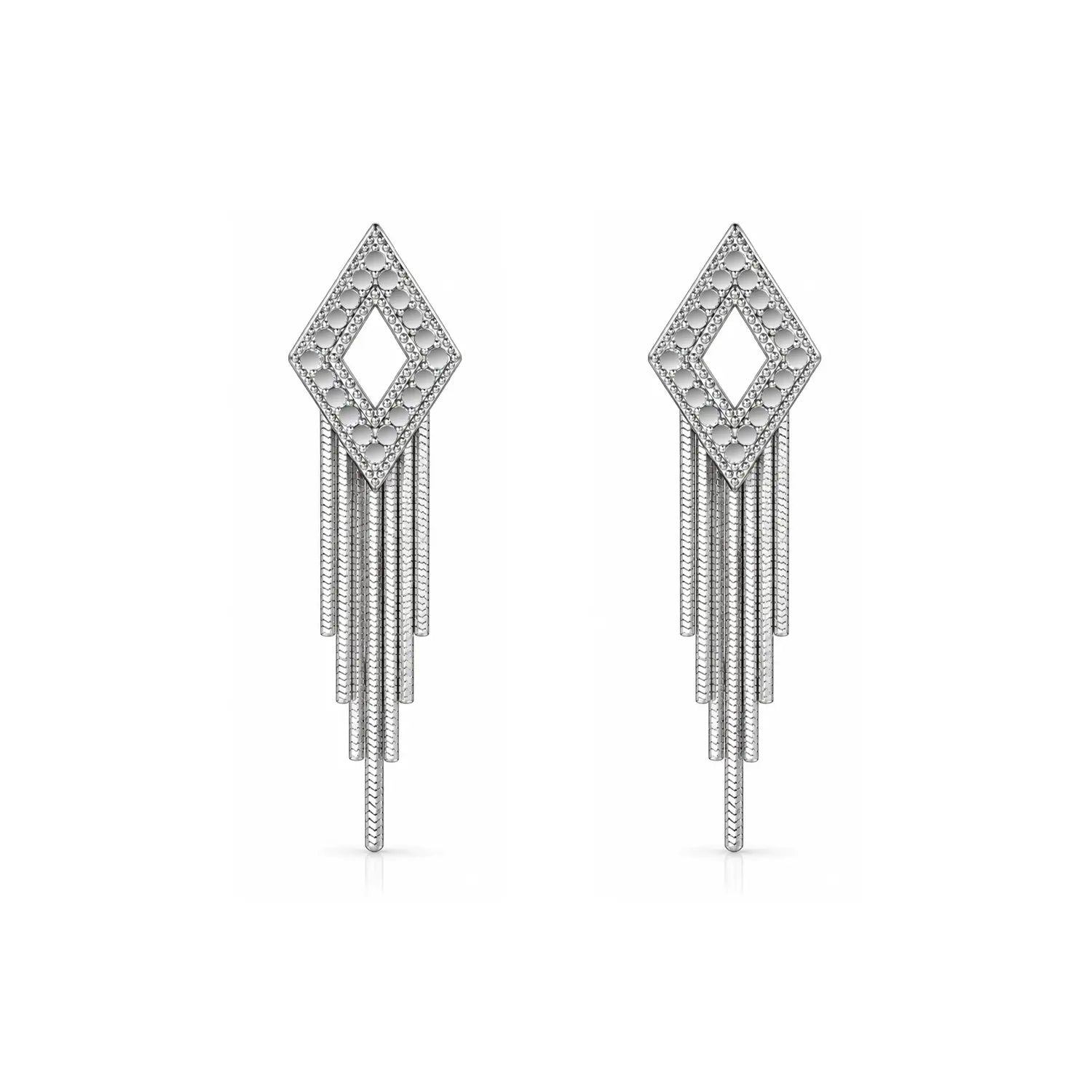 Elegant Geometric Chain Drop Silver Earrings - Made With Pure 925 Silver