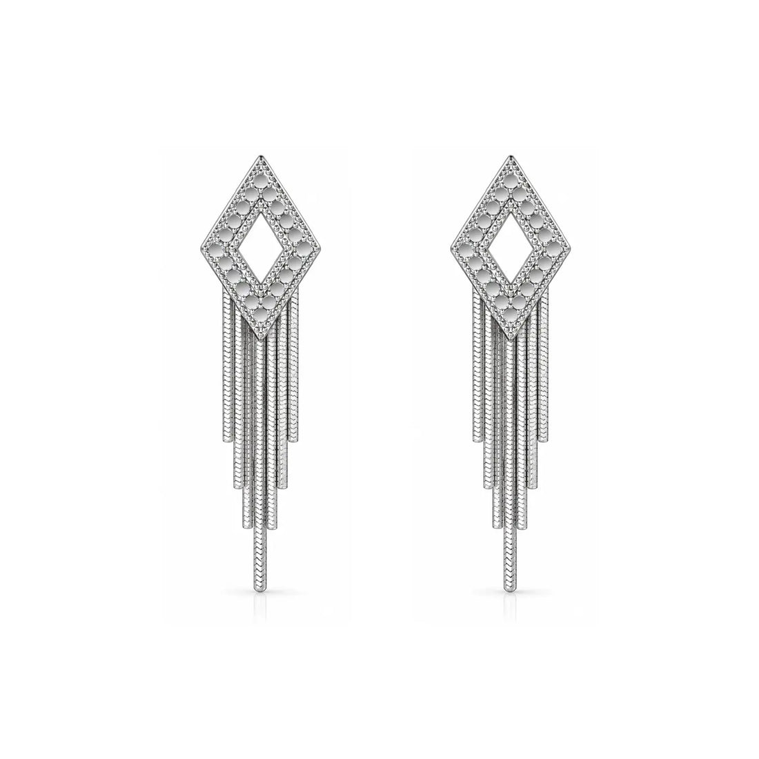 Elegant Geometric Chain Drop Silver Earrings - Made With Pure 925 Silver