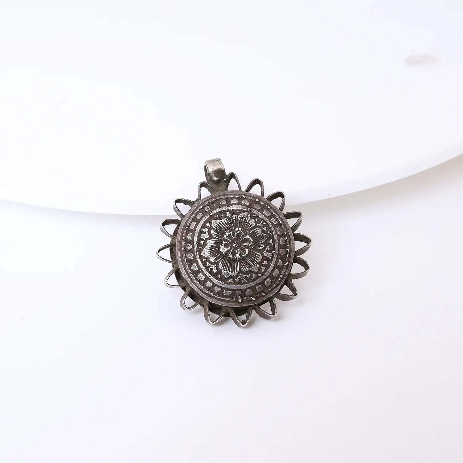 Traditional Floral Sun Design Pure Silver Pendant- Made With Pure 925 Silver